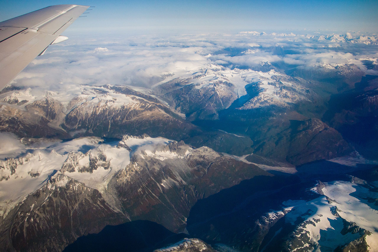 Aerial view of Alaska mountains.